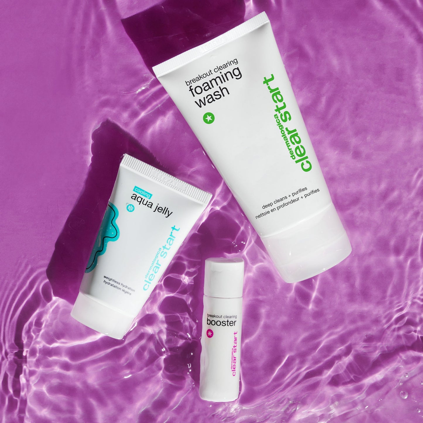 Breakout Clearing Foaming Wash, Cooling Aqua Jelly, Breakout Clearing Booster on water 