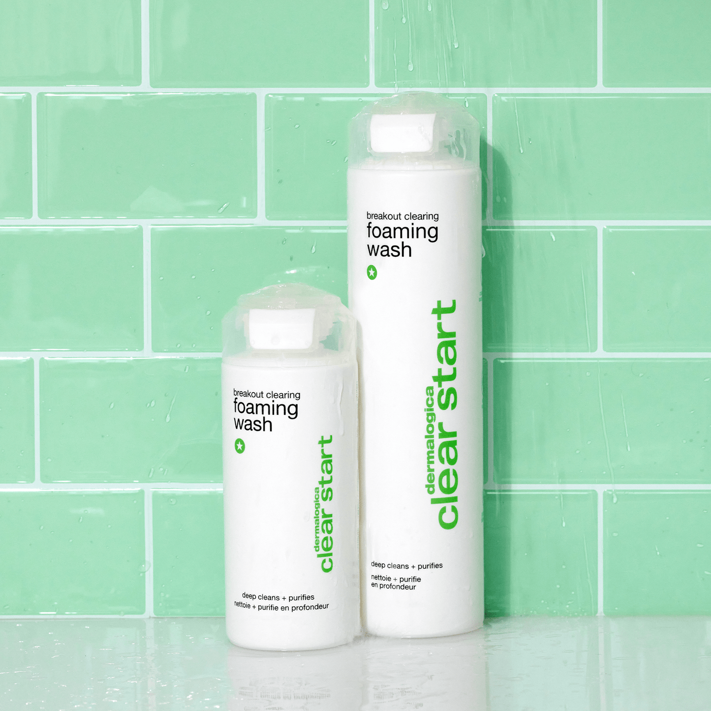 Breakout Clearing Foaming Wash 6 oz and 10 oz in shower 