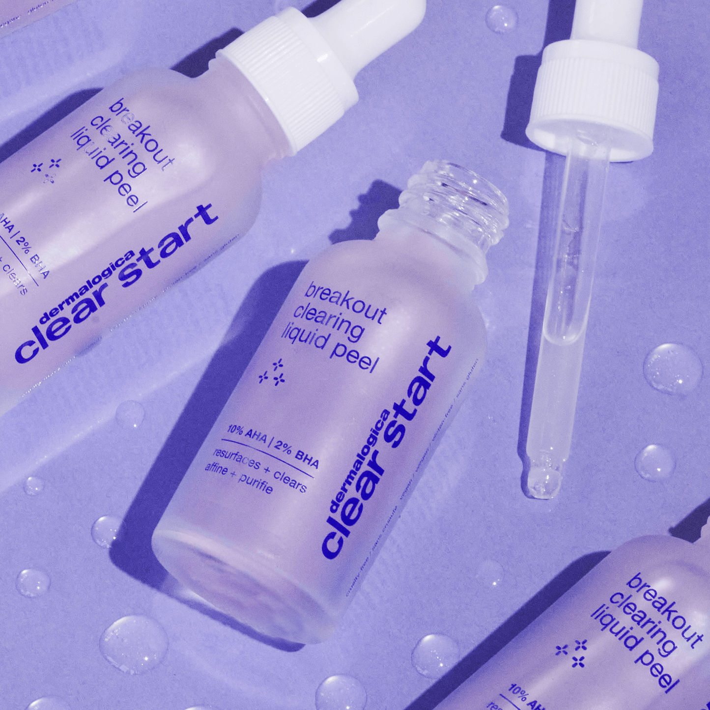 Breakout Clearing Liquid Peel bottles and droplets 